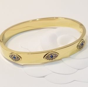 18K Gold Evil Eye Bracelet Bangle Cuff NEW
